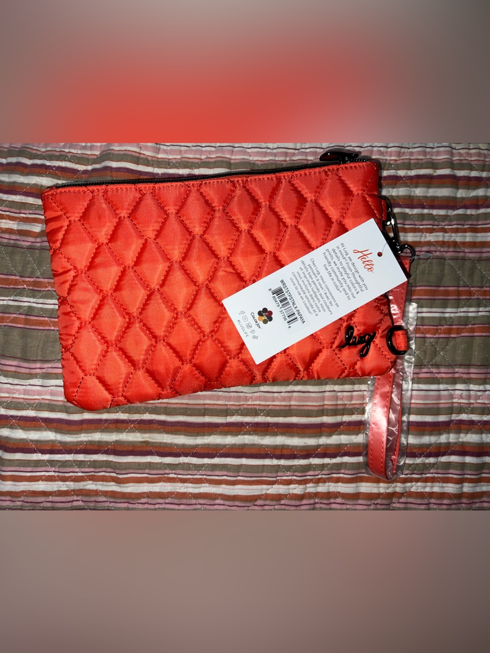 NWT Lug Peekaboo w/crossbody strap Quilted Wristlet Clutch - papaya